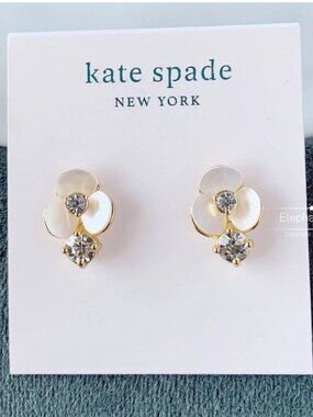 Kate Spade New York Gold Tone Mother of Pearl Flower Crystal Drop Stud Earrings